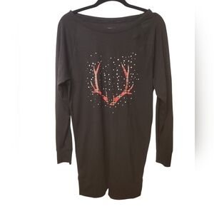 Victoria's Secret Women's Black Long Sleeve Christmas Reindeer NightShirt Size S